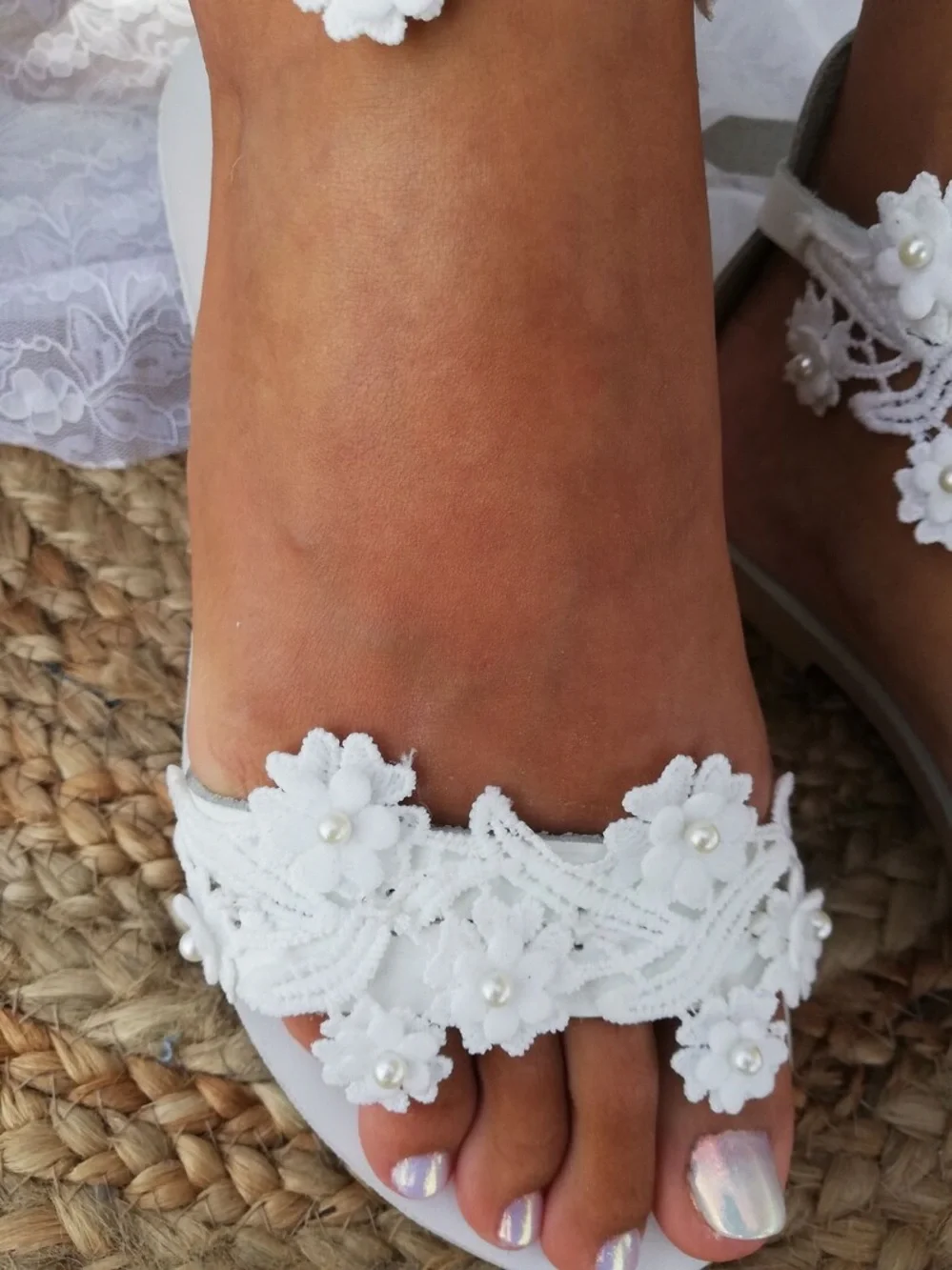 Wedding sandals, bridal , greek sandals, white sandals, pearls , beach sandals - Picture 8 of 12